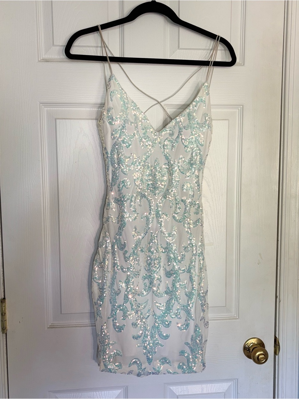 Windsor White Mini Dress with Mint Sequin Embellishment